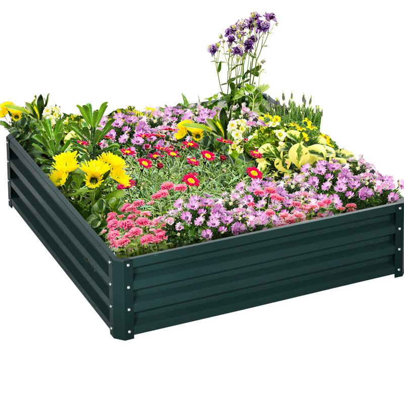 Boîte à fleurs surélevée en acier 48 po x 48 po x 12 po pour faire pousser des légumes, des herbes et des fleurs - vert