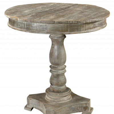 30" Grey Wash Rustic Solid Wood Round Bistro Dining Table