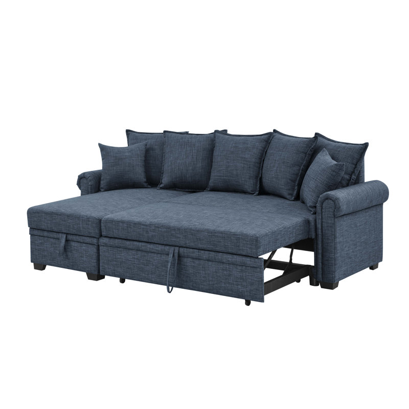 Canapé modulaire 4 pièces Ameliarae, Mélange de lin bleu foncé