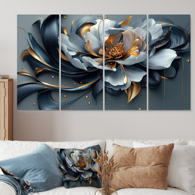 Fleur de pivoine bleue et grise - ensemble d'art mural pivoine