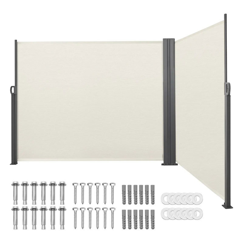 Auvent latéral rétractable, écran latéral de patio rétractable 71 po x 236 po avec tissu en polyester de 180 g / m², pare-soleil imperméable et séparateur d'intimité pour jardin, balcon, piscine, terrasse, beige