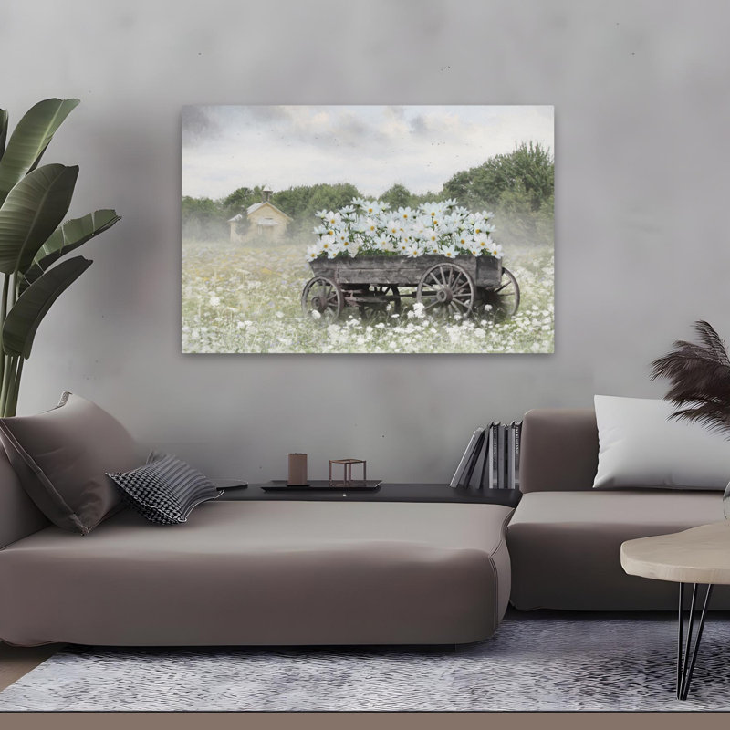 Bouquet sur roues - charrette à fleurs rétro avec fleurs blanches, H 32 po x l 48 po