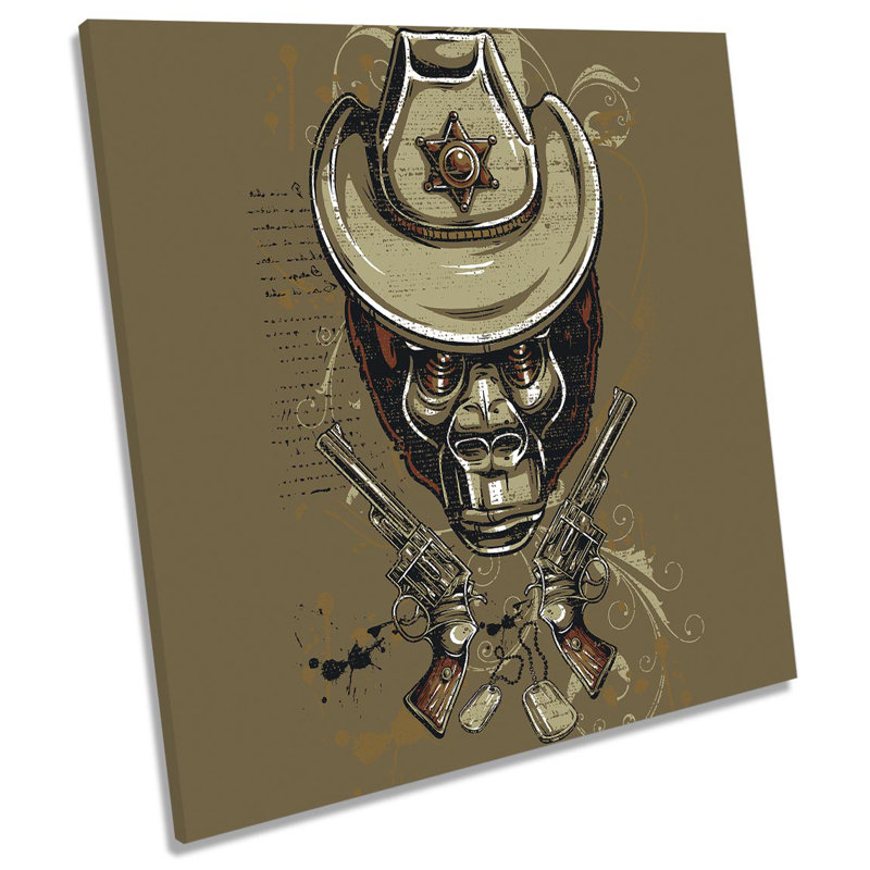 Gorilla Monkey Cowboy Sheriff - Wrapped Canvas Print, 91.4cm H x 91.4cm W x 4cm D