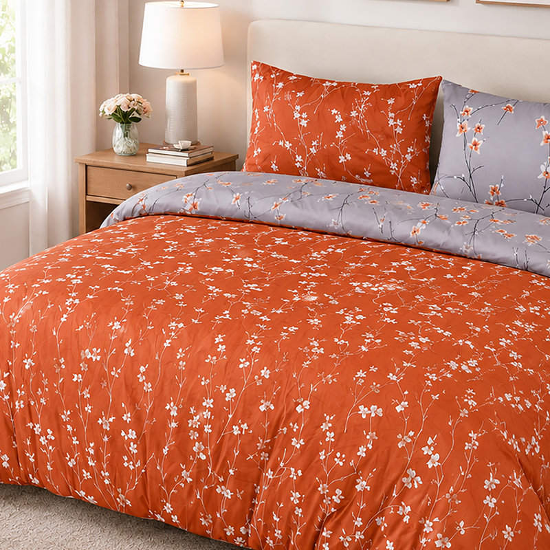 Microfiber Floral Duvet Cover Set, DOUBLE