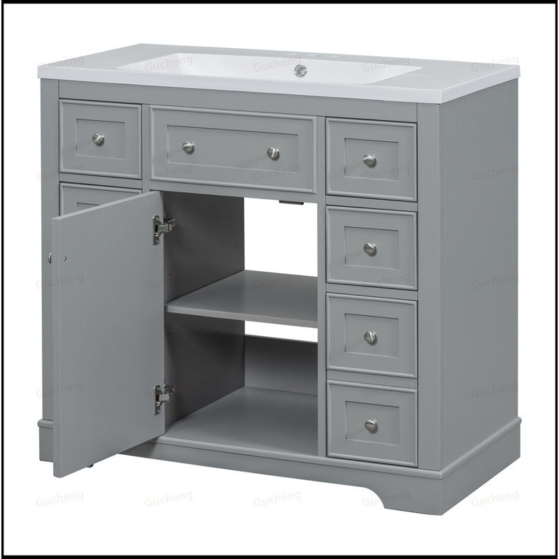 Meuble-lavabo en panneau de fibres à densité moyenne avec lavabo, Gris