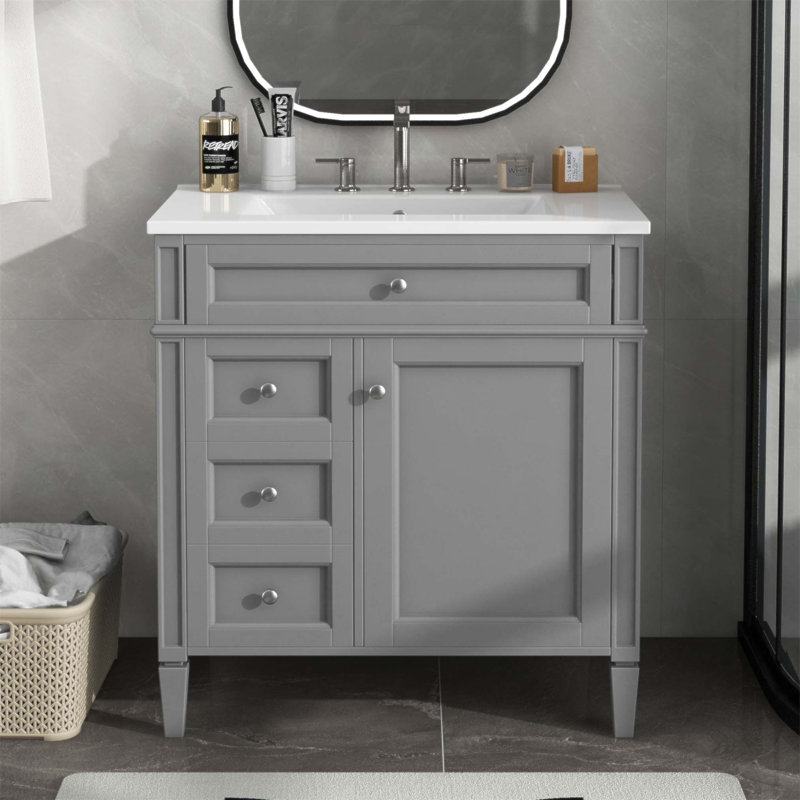 Meuble-lavabo moderne de 30 po avec lavabo supérieur, rangement spacieux et glissières silencieuses pour une conception élégante et fonctionnelle