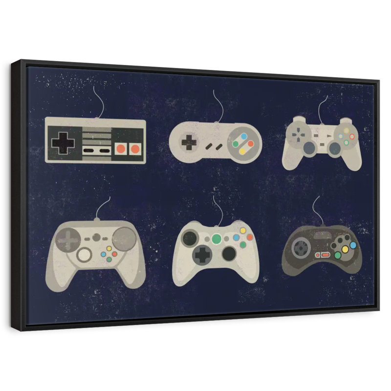 Video Game Controller Evolution, 19" X 13", Floating Frame Black