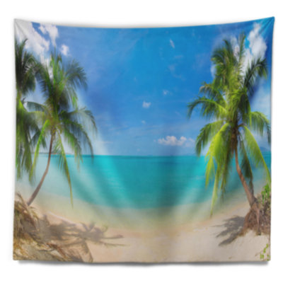 Tapisserie de plage tropicale avec des arbres de noix de coco Landscape