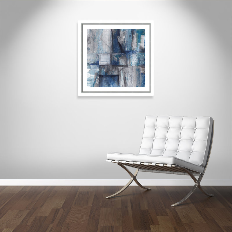 Patchwork abstrait I - peinture encadrée, Papier encadré blanc, H 34,25 po x l 34,25 po x P 1,13 po