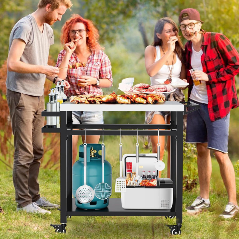 20"x 32" Grill Table with Double-Shelf, Stainless Steel Grill Cart