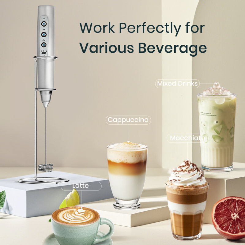 Kitchen Milk Frother With Stand,Handheld Electric Whisk Silver, Silver