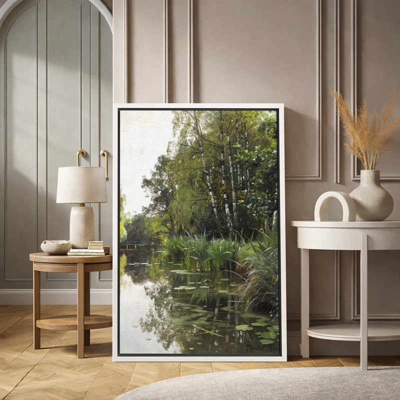 Misty Lakeside, H 24 po x l 16 po x P 1,5 po, Cadre flottant blanc
