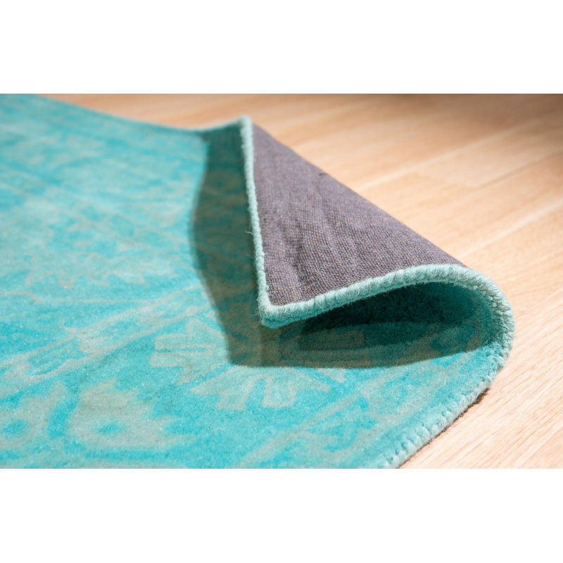 Hand Tufted Wool Floral Area Rug in Blue, 9' x 12'