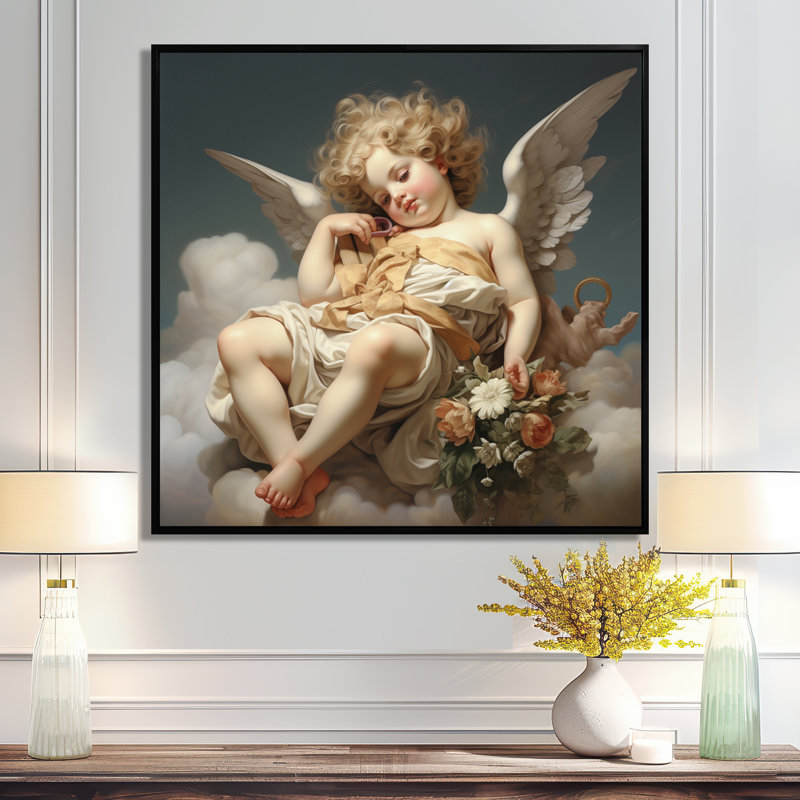«Cherub Angel Dreaming - Wings Angel», art mural, H 16 po x l 16 po x P 1 po, Cadre flottant noir