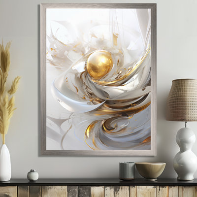 Impression sur toile Fractal Gold Sphere On White I - Fractals