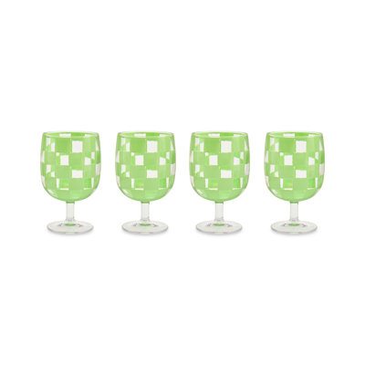 Green Check Acrylic Water Goblets