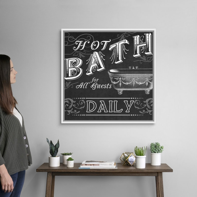 «Chalkboard Bath Signs II», reproduction d'impression sur toile, H 31,7 po x l 31,7 po x P 1,75 po, Cadre flottant blanc