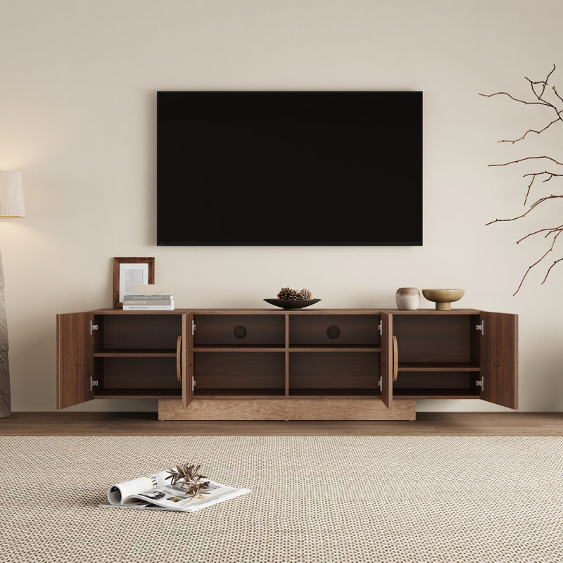 Meuble télé 70,78 po Mid-Century pour téléviseurs de 75 po ou moins avec tablettes réglables, finition noyer foncé