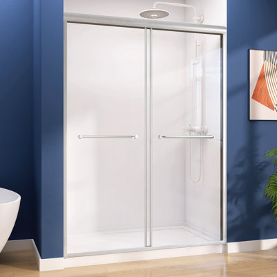 44 To 48 In. W X 75 In. H Double Sliding Shower Door In Brushed Nickel Framed Bypass Alcove Shower Door With Clear Glass