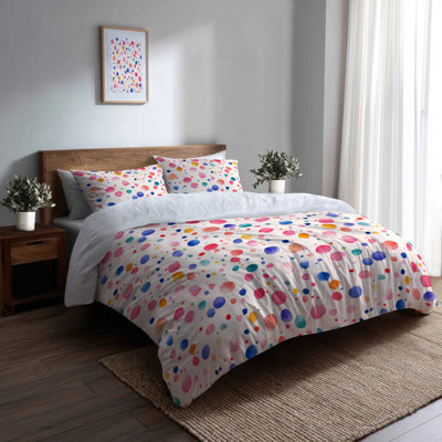 Girls Celebration Bedding Set 3 Pcs - Fun Girl Confetti Pastels Duvet Cover And Throw Pillow Set