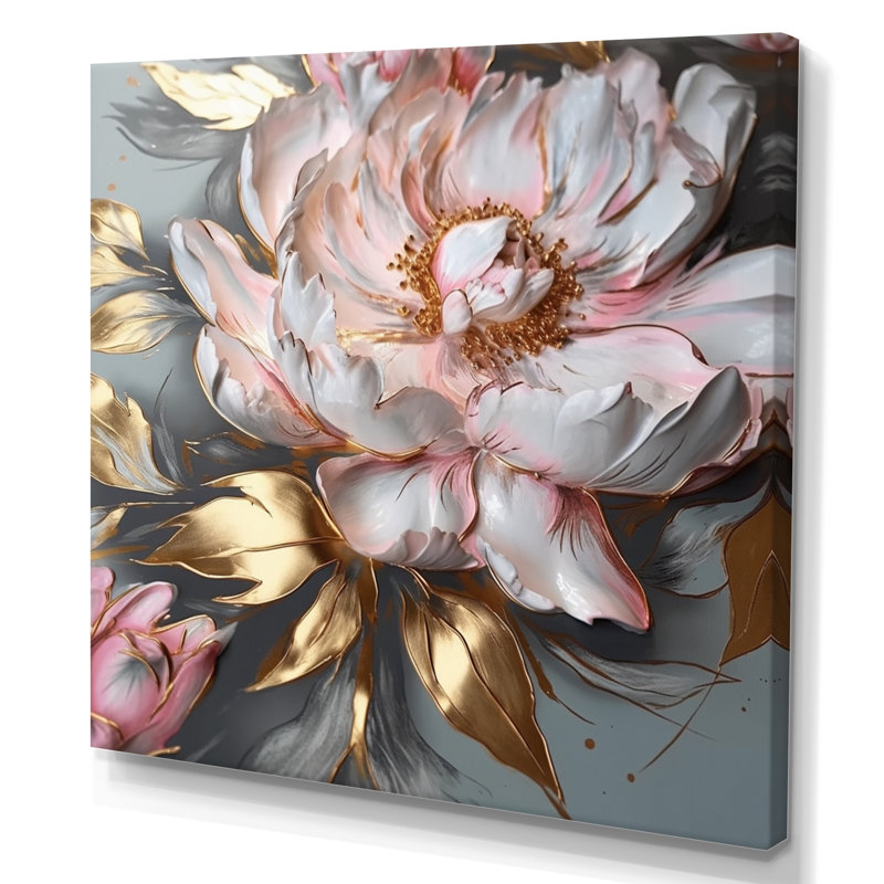 " Pink Gray Peonies Elegance IV ", 16" H x 16" W x 1" D, Wrapped Canvas