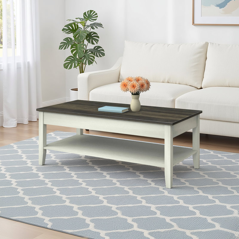 Lorraine Manufactured Wood Coffee Table with Storage Shelf ,  Old Wood White