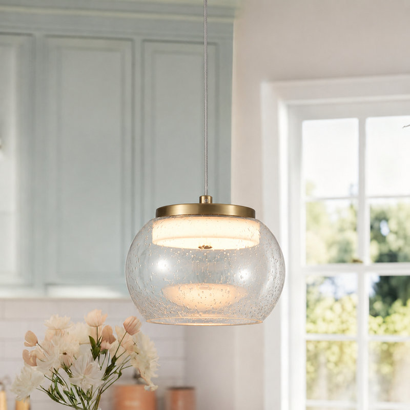 Luminaire suspendu à 1 lumière pour îlot de cuisine moderne en verre doré