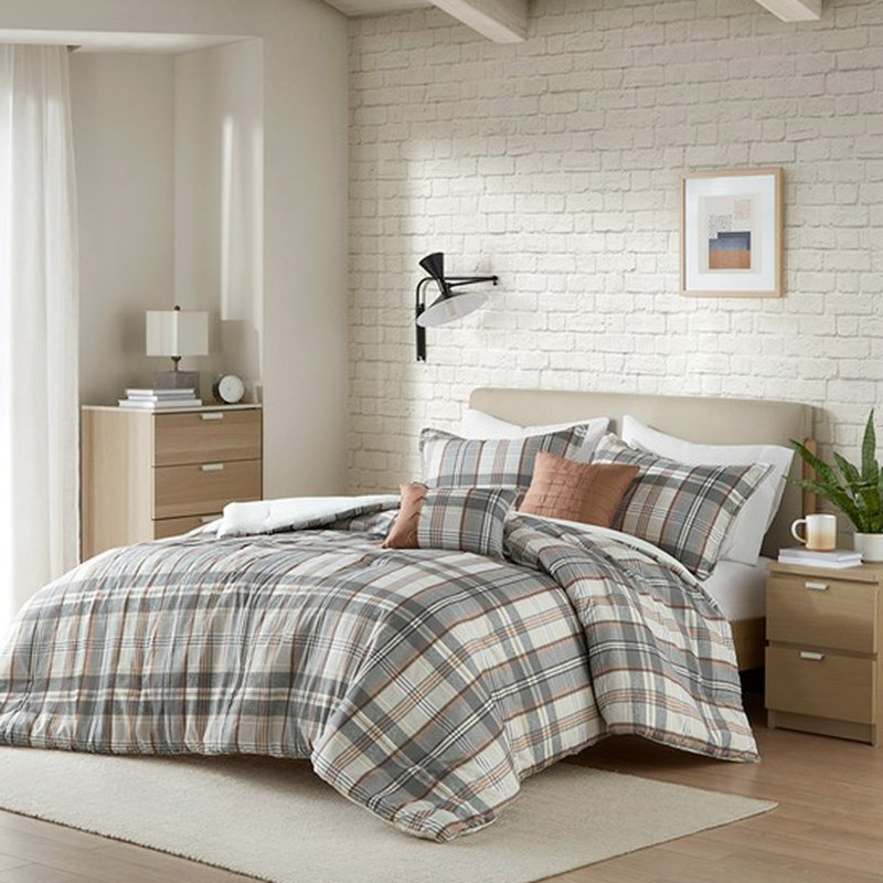 Édredon double / grand écossais, microfibre, 2 taies décoratives, coussins décoratifs, rembourrage de literie de style élégant, lavable à la machine