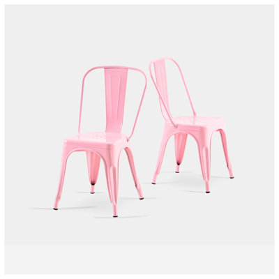Set of 2 High Gloss Pink Industrial Metal Dining Chairs