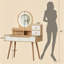 Petit bureau de maquillage avec miroir et lumières DEL réglables, prise de courant intégrée, rangement dissimulé, tabouret et tablette rembourrés, coiffeuse pour petites chambres, blanc