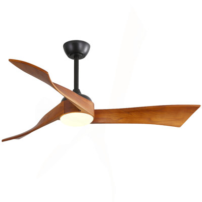 Ventilateur de plafond de 52 pouces avec 3 lumières à DEL à intensité variable 3 couleurs en bois massif, télécommande, moteur à courant continu, noir mat, pour la maison