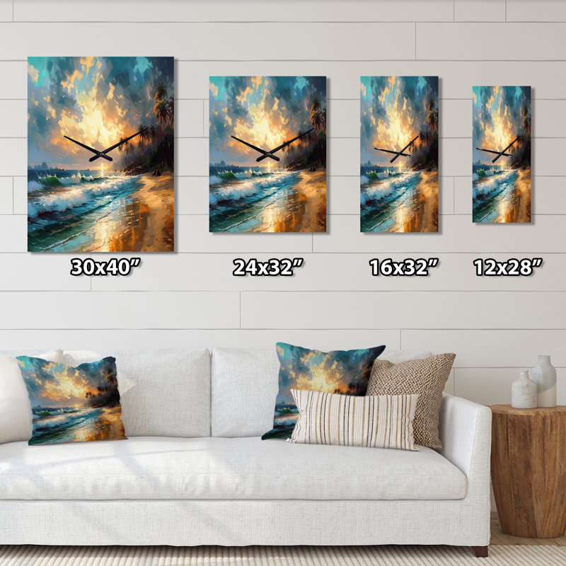 Green and Blue Coastal Escapes - Horloge murale de plage surdimensionnée, H 32 po x l 24 po x P 1 po