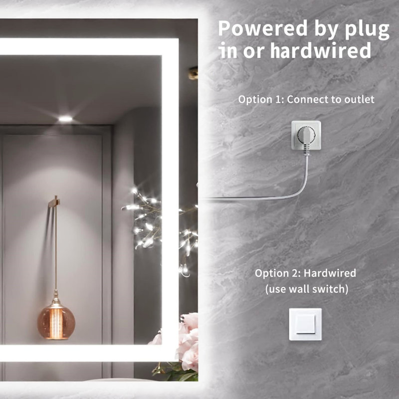 Miroir de salle de bain étanche IP54 - DEL antibuée, avant / rétroéclairé, commande tactile, DEL haute luminosité avec miroir CRI 95, intensité variable, températures de couleur réglables de 3 000 K / 4 500 K / 6 000 K