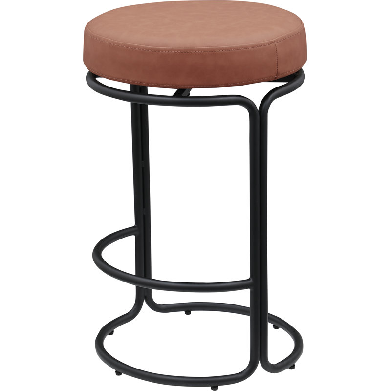 Tabouret de comptoir pivotant 26,5 po Skyelee, Cuir cognac végétalien