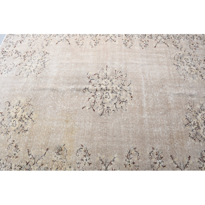 Grand tapis turc vintage fait à la main en beige pour la décoration de salon et le revêtement de sol
