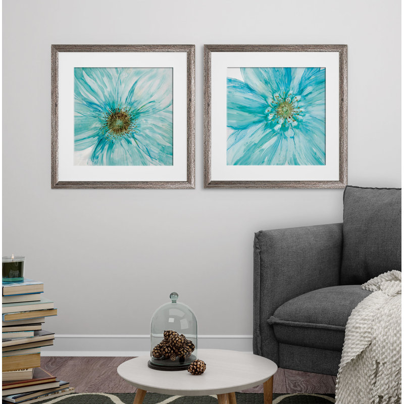 " Bold Blue " 2 - Pieces, Brown Framed