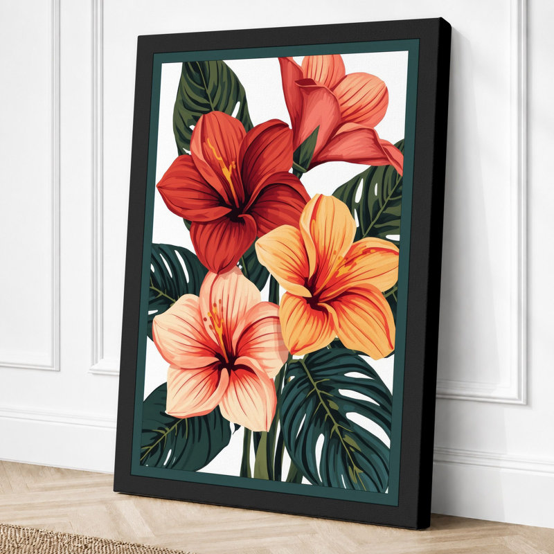 Hibiscus Cluster Botanical - Wrapped Canvas, 36x24 - 91.4 x 61.0 cm, Black Border
