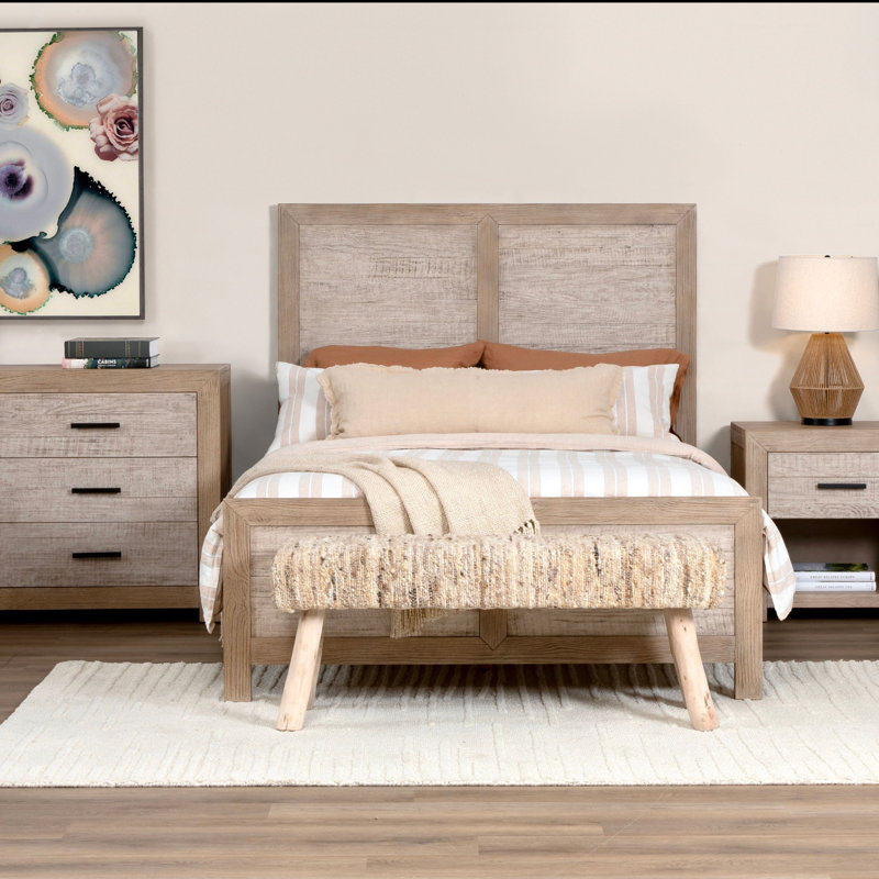 Roux Reclaimed Pine Panel Bed, Light Natural and Grey Wash, King
