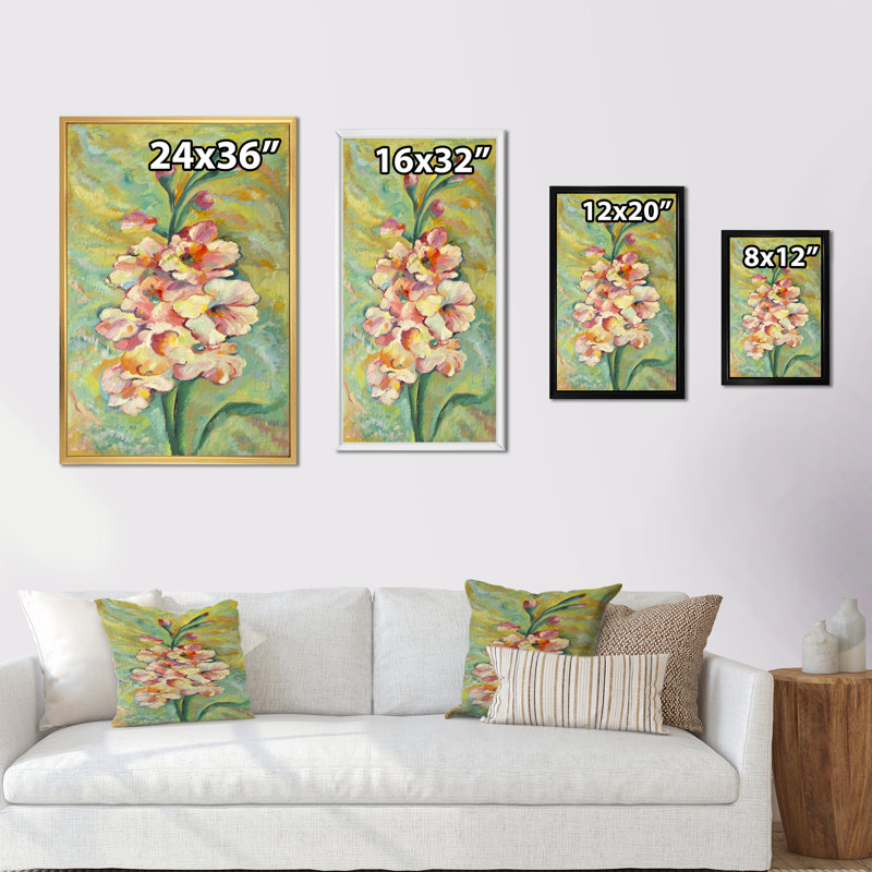 Fleurs pastel rétro - peinture, H 12 po x l 8 po x P 1 po, Cadre flottant blanc