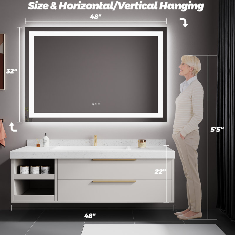 Dokes Frameless LED Vanity Wall Mirror Passed ETL, 48" x 32"
