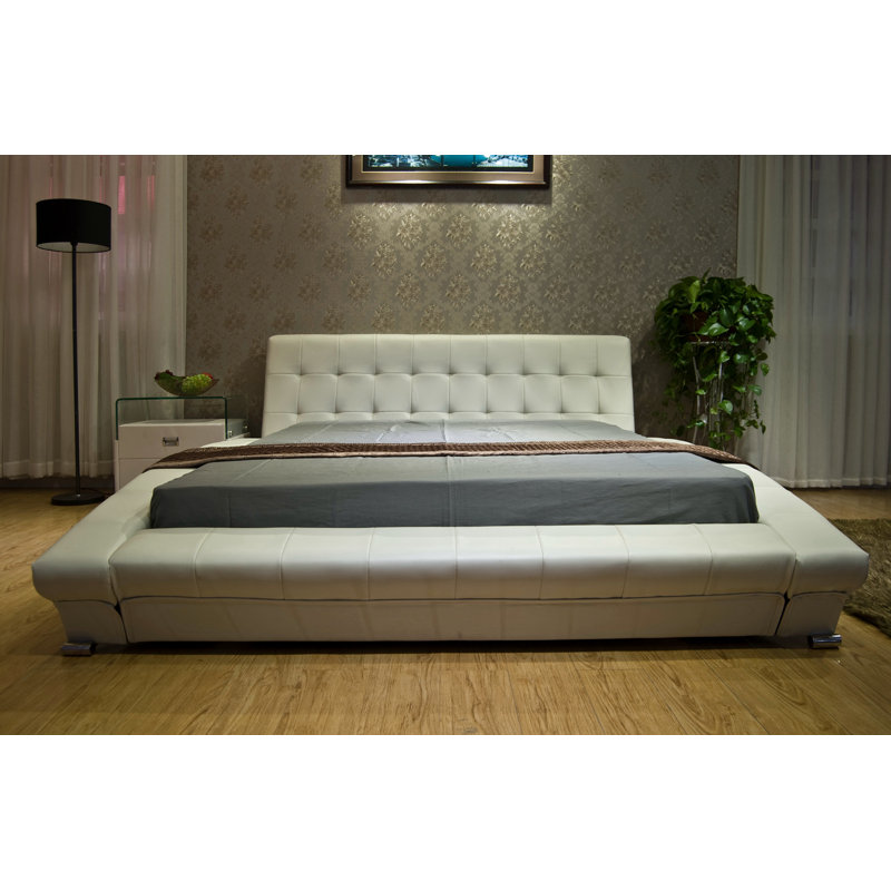 Upholstered Sleigh Bed, Queen, White