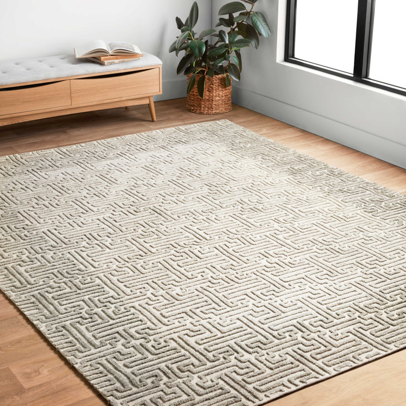 Tapis ivoire en laine touffeté à la main Zyshonne, Rectangle 3 pi 6 po x 5 pi 6 po