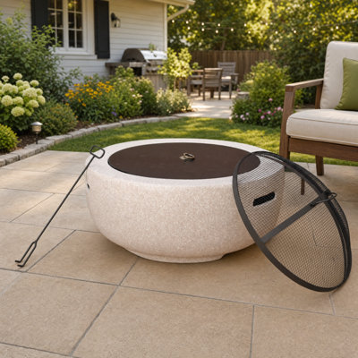 Fire Pits for Outside Wood Burning with Fire Pit Grill,Round Bonfire Fire Pit Table for Outside Patio Backyard Porch-Grey 23.23"
