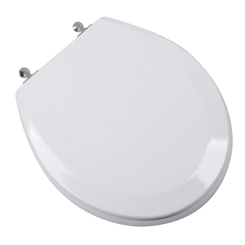 Round Toilet Seat and Lid, White, Brushed Nickel