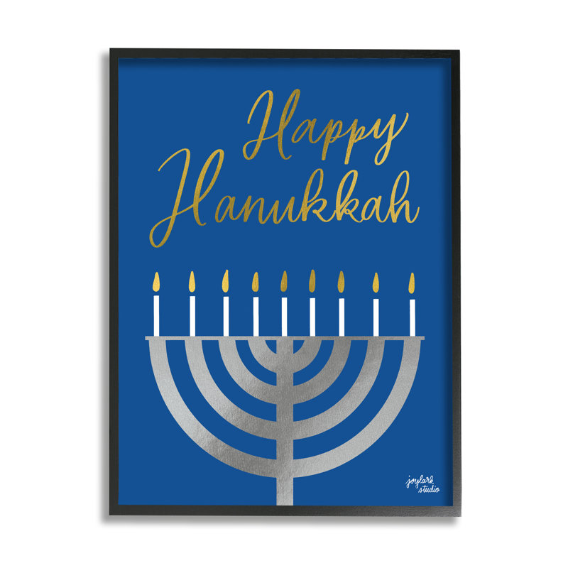 Joyeux Hanoukka, calligraphie rayonnante, bougies allumées, art texturé de la menora par Jess Baskin