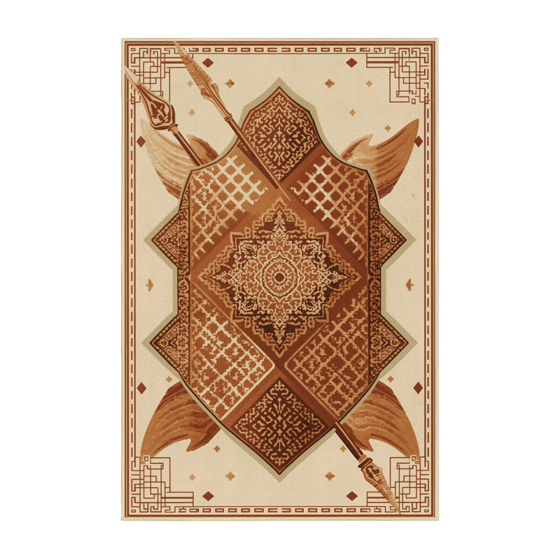 Tapis oriental doux et moelleux de style oriental Somerset beige - reliure jaune, 6 X 9