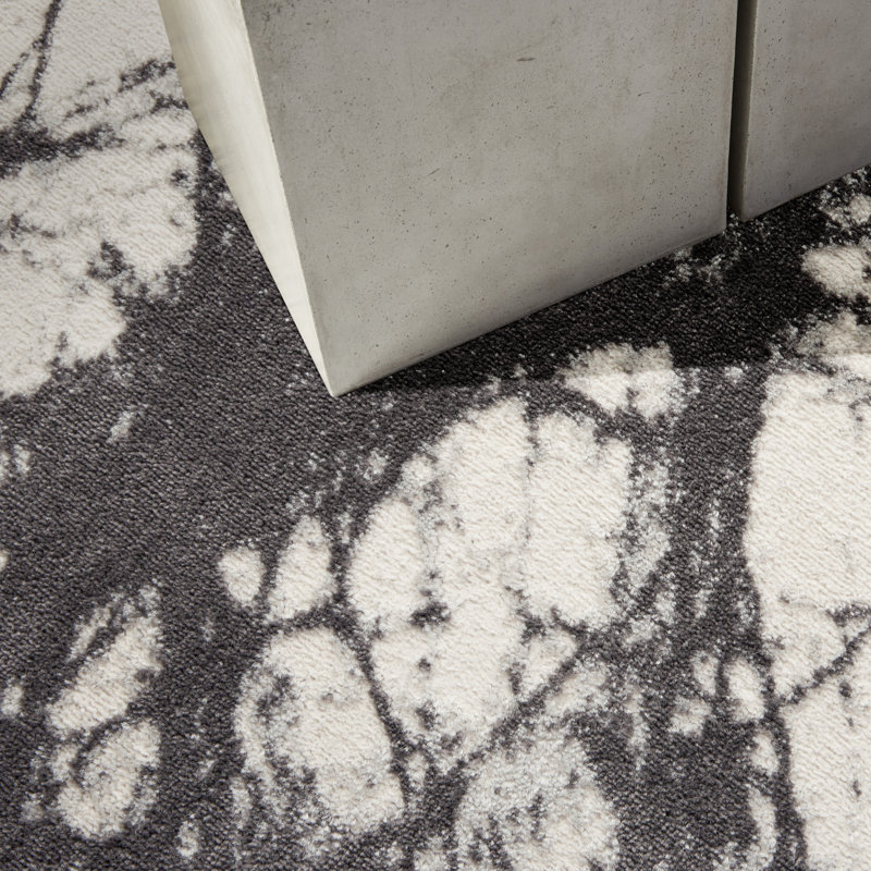 Tapis ivoire / gris anthracite à motif abstrait Ck011, Rectangle 7 pi 10 po x 9 pi 10 po