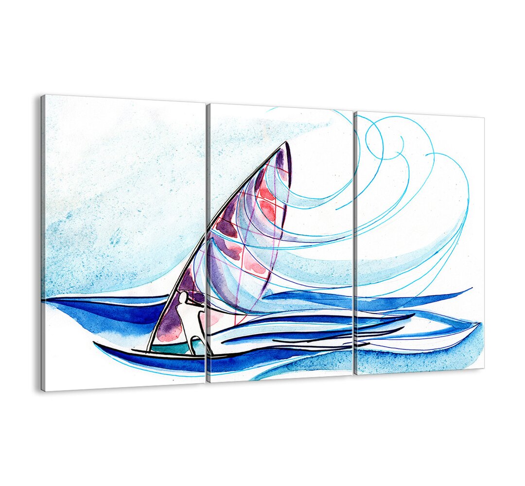 With the Wind in the Rhythm of the Waves - 3 Piece Graphic Art Print Set on Canvas