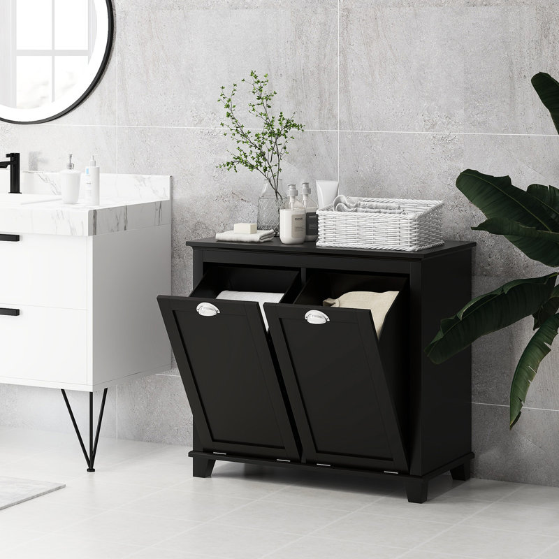 Armoire à paniers double inclinable, rangement pour salle de bain. 2 pièces de lessive pour salle de bain, noir. Armoire moderne avec grande serviette. Fabrication séparée et foncée, eau. Surmatelas. Fixation murale