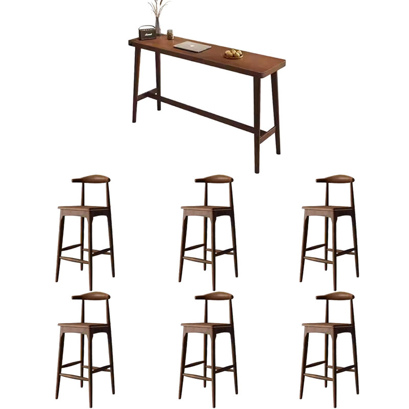 Tables et chaises de bar simples et modernes en bois massif, H 39,3 po x L 70,8 po x l 17,7 po, 7 pièces : table, 6 chaises